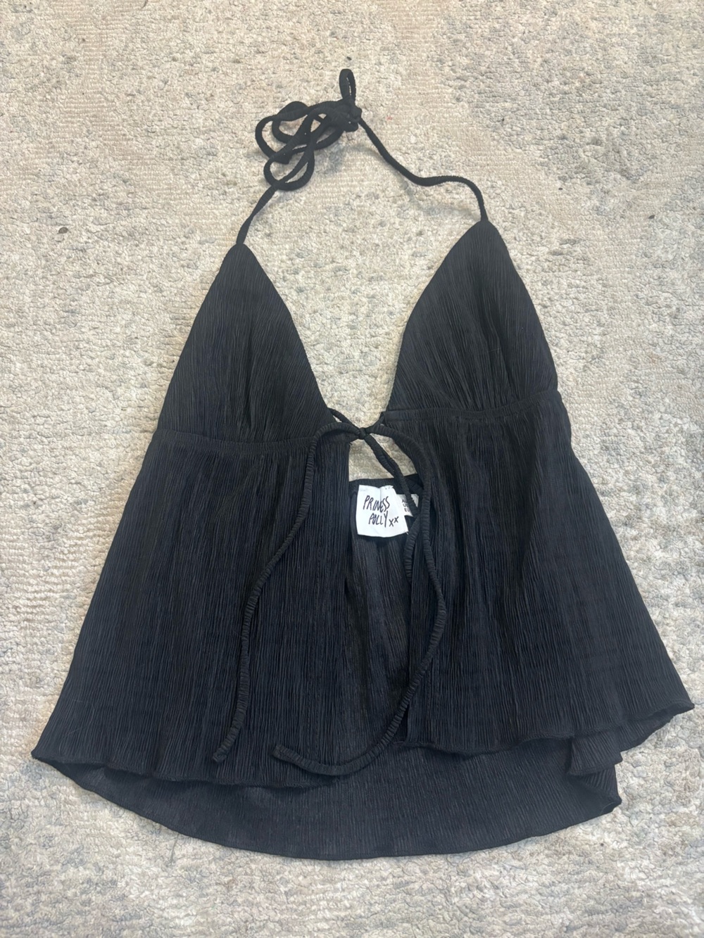 Princess Polly Black Pleated V-Neck Spaghetti Strap Top